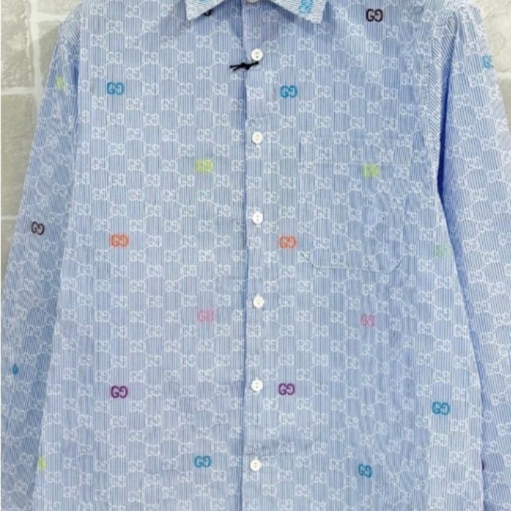 Gucci Blue Patterned Button Down Shirt